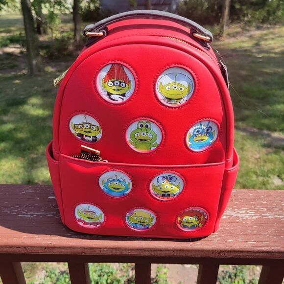 Loungefly Mini Backpack Disney Pixar Alien Remix Faux Leather Red 11.5\